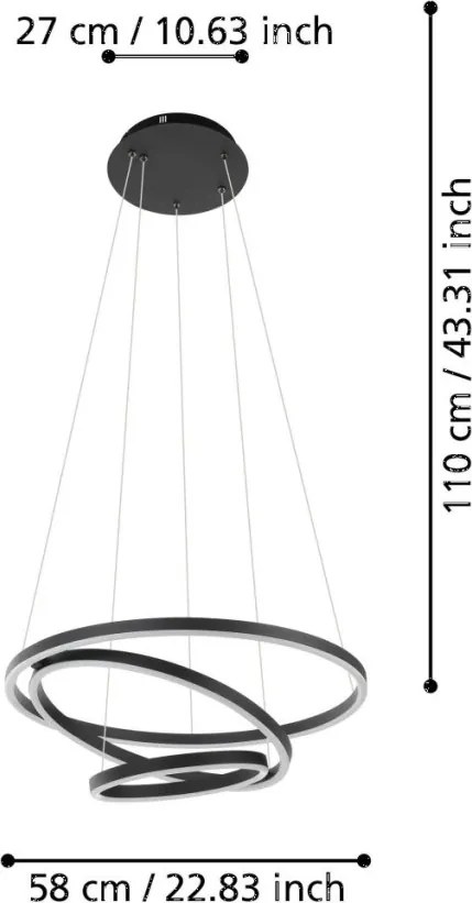EGLO 900479 LOBINERO Modern Led Függesztett Lámpa Fehér, Fekete LED IP20