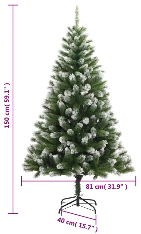 csuklópántos műkarácsonyfa hóval 150 cm