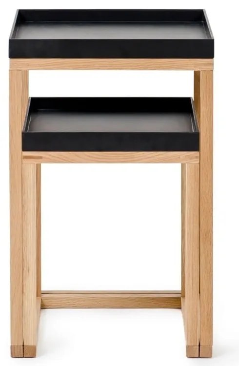 Oak 2 db-os tölgyfa tárolóasztal szett fekete lappal - Wireworks