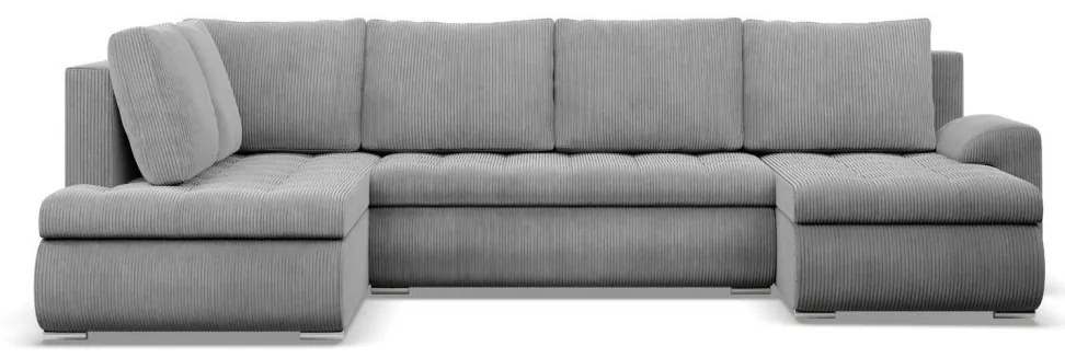 Tokio U sarokkanapé, 3 ágyneműtartóval, kordbársony, baloldali, szürke