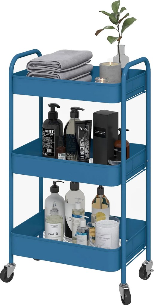 HOMCOM Görgős Segédkocsi 3 Kosárral és Acél Vázal Nappalihoz, Hálószobához, Irodához, Konyhához 45x30.6x79 cm | Aosom