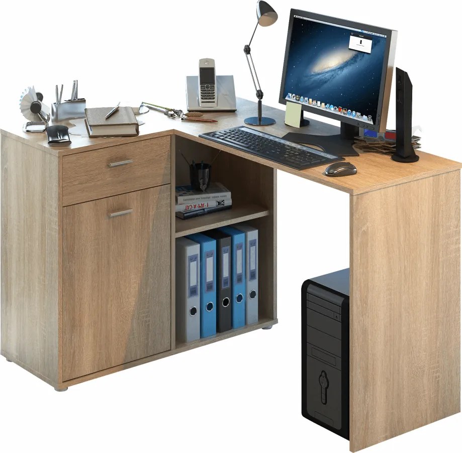Sarok PC asztal, tölgy sonoma, KALIMERO