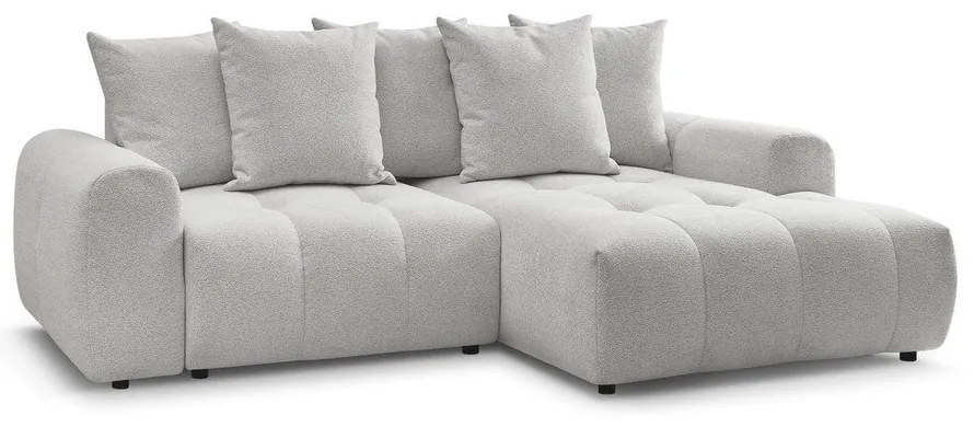 Világosszürke zsenília kinyitható-tárolóhelyes sarokkanapé (jobb oldali-heverő résszel) Roxelane – Bobochic Paris