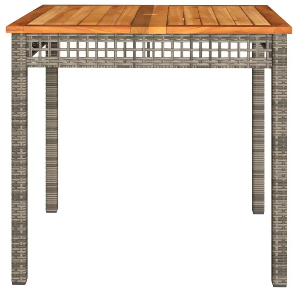 szürke polyrattan és akácfa kerti asztal 80 x 80 x 74 cm