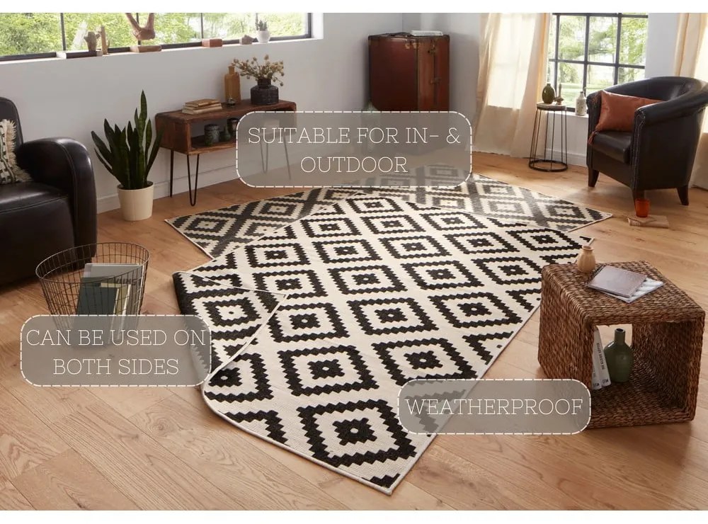 Malta fekete-krémszínű kültéri szőnyeg, 160 x 230 cm - NORTHRUGS