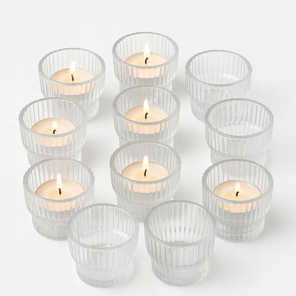 Azuritek üveg gyertyatartó 12 db-os – barázdált, átlátszó