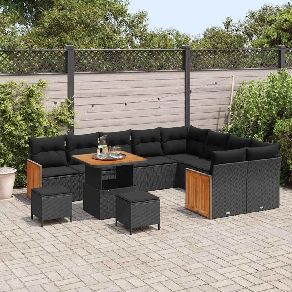 Kerti Kanapé Szett 12 pcs Fekete 80 x 80 x 71 cm polirattan