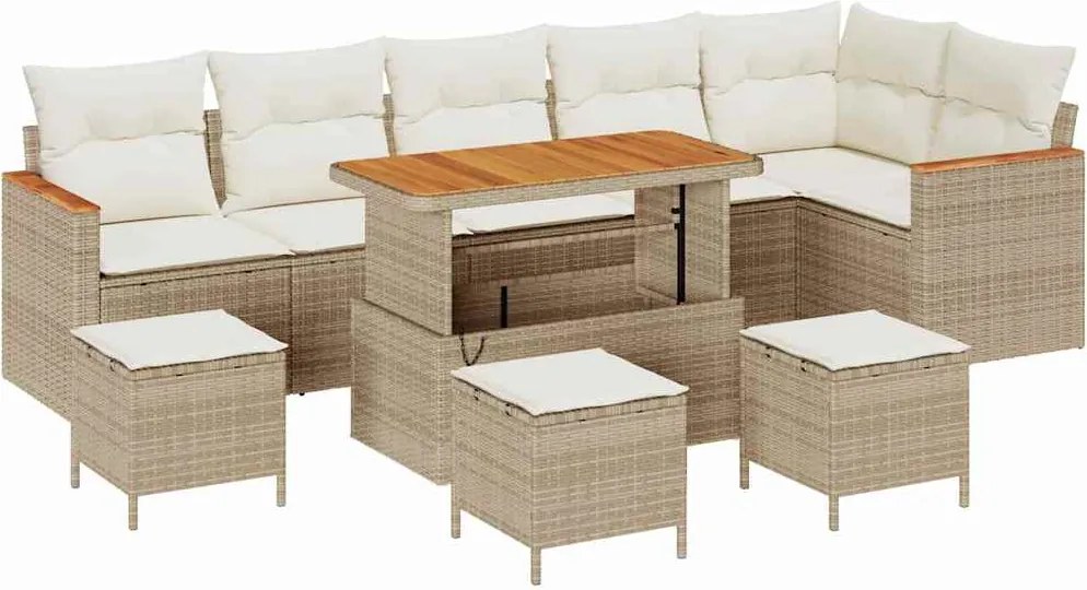 vidaXL Kerti Kanapé Szett 10 pcs Bézs polirattan
