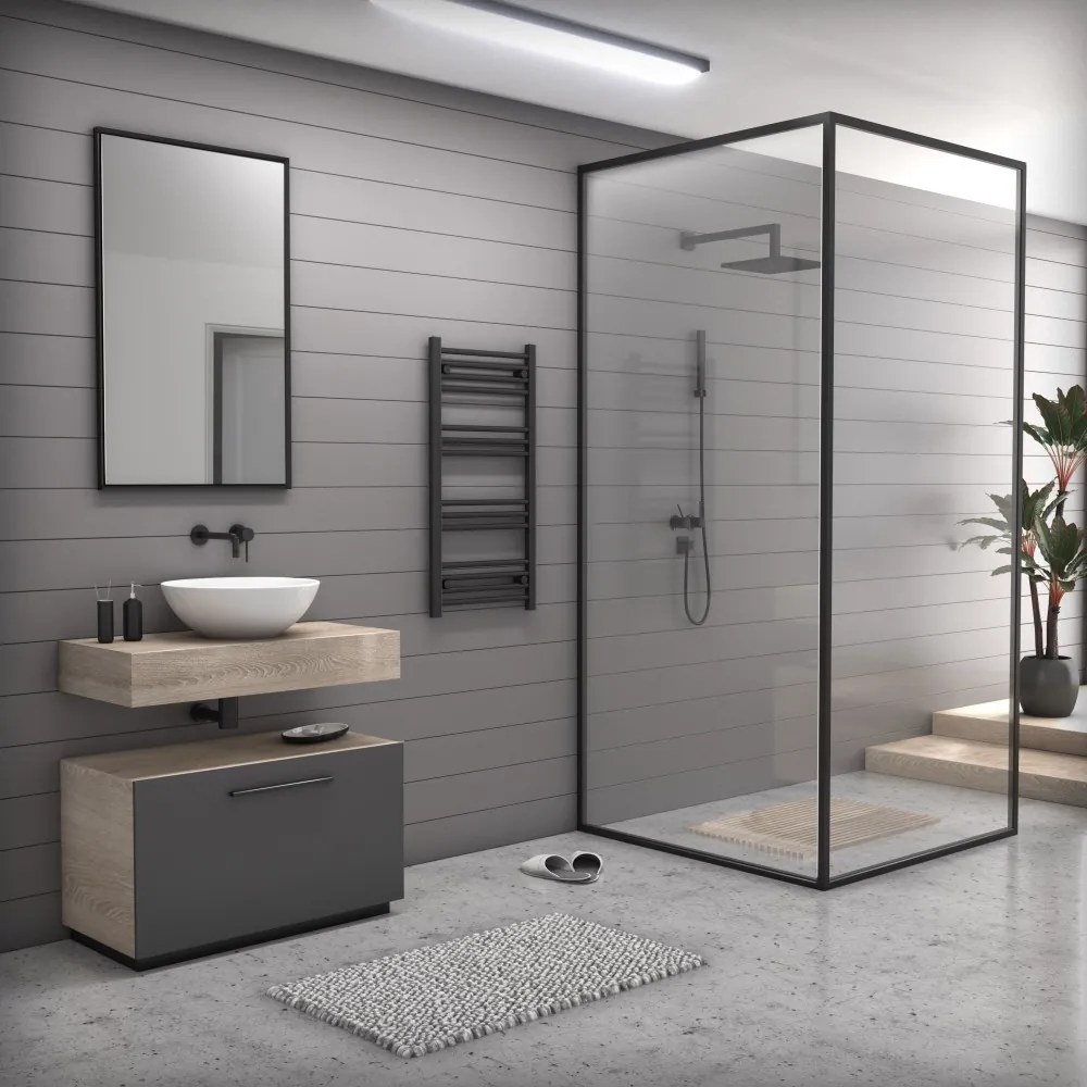 Fekete 500x1000mm törölközőszárítós fürdőszobai radiátor Welland Lux | Készletről | Gyors kiszállítással