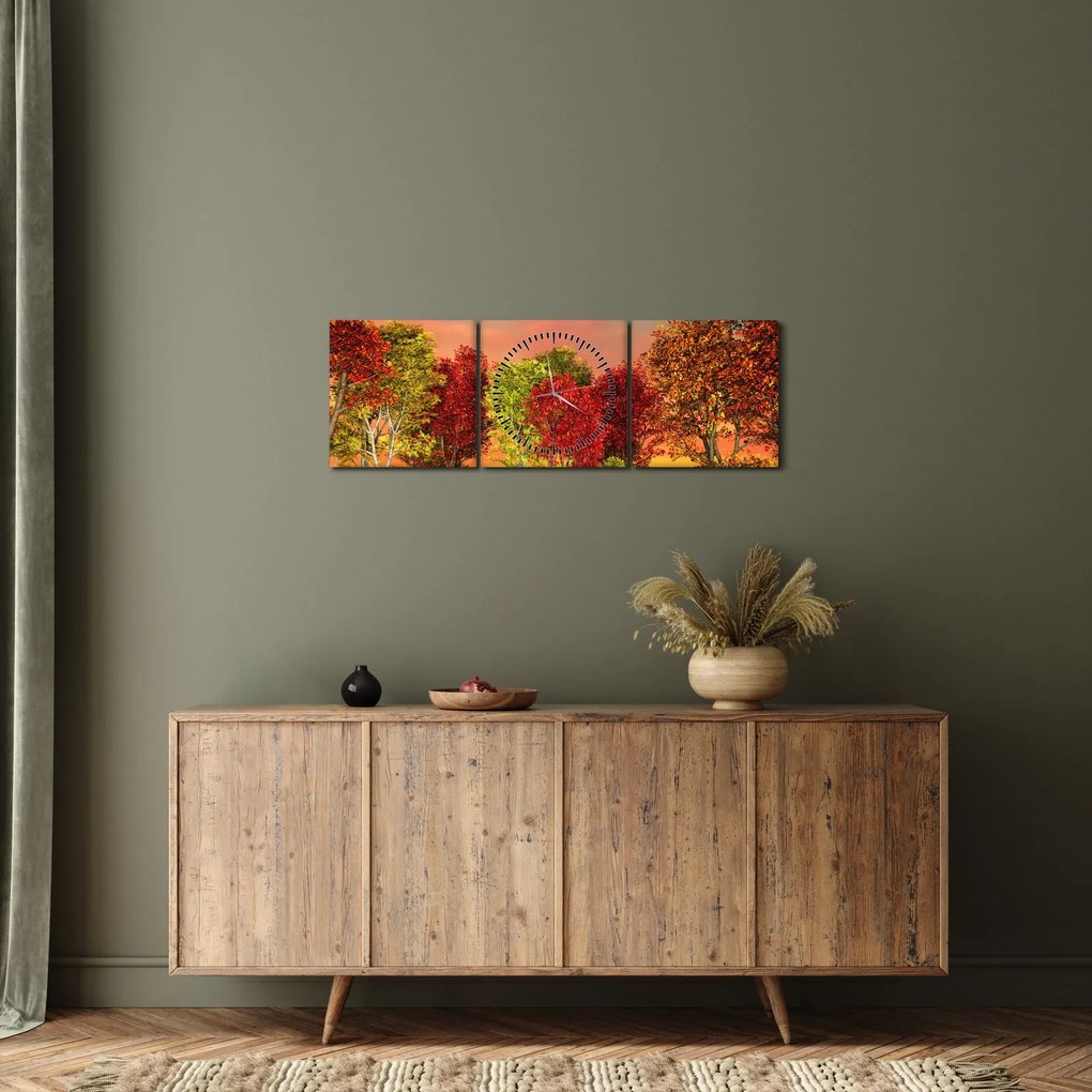 Kép - Színes fák (órával) (90x30 cm)