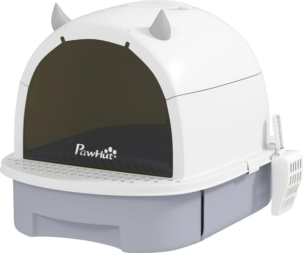 PawHut Zárt Macskaalom Tálca Leszorítós Macskaalom Edény Leszerelhető Fedéllel Leszerelhető Tálcával Szénszűrővel Kanállal és Felső Fogantyúval 40.5x5