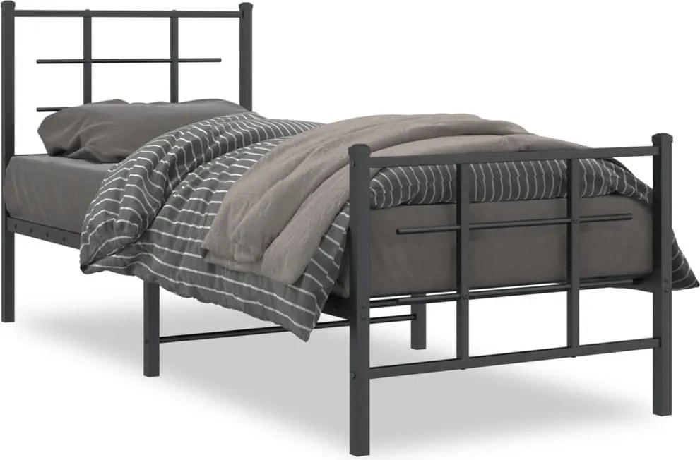 vidaXL fekete fém ágykeret fej- és lábtámlával 75 x 190 cm