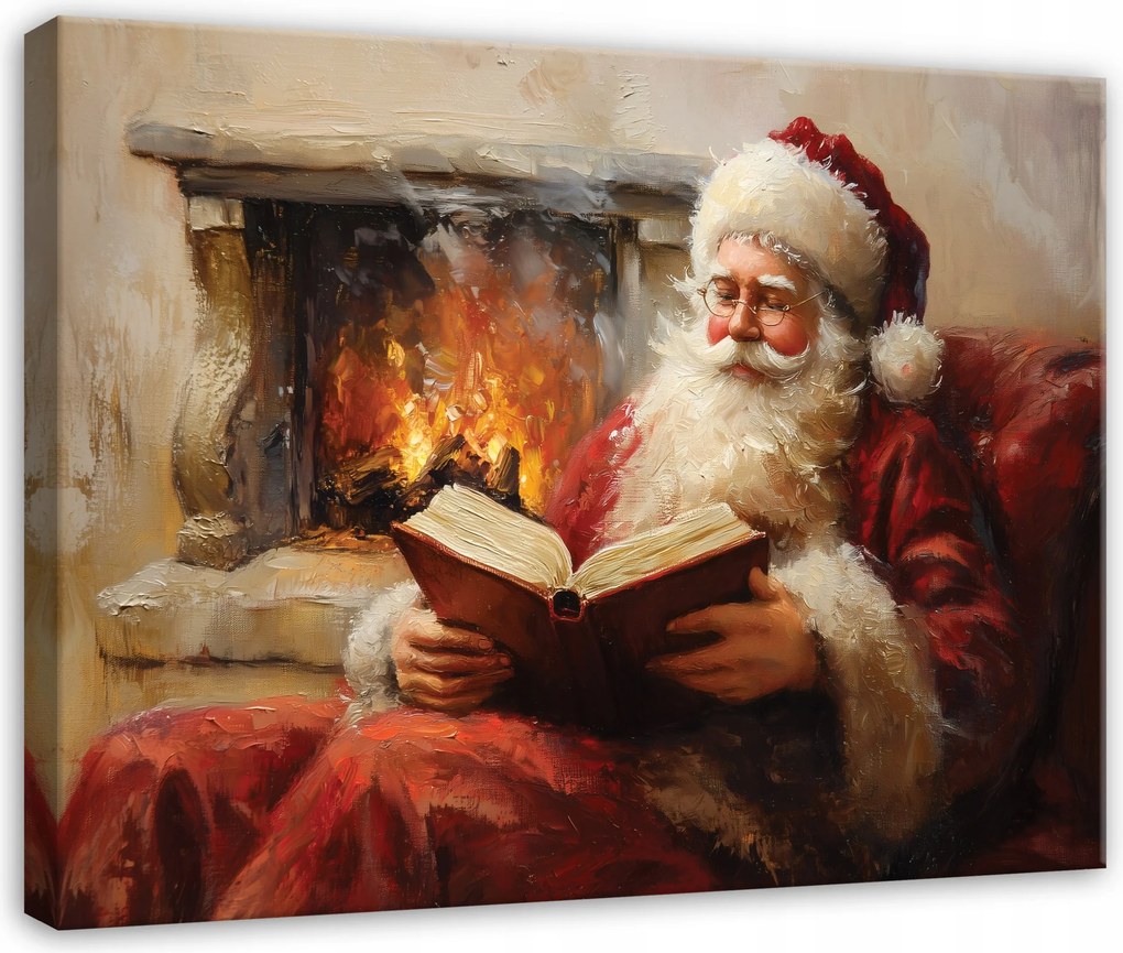 Vászonkép Mikulás Karácsony Akvarell Kandalló A Nappali Hálószobájába Vászonkép 100x70