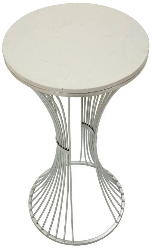 fém kisasztal márvány hatású asztallappal – Ø 40x79 cm – Ezüst