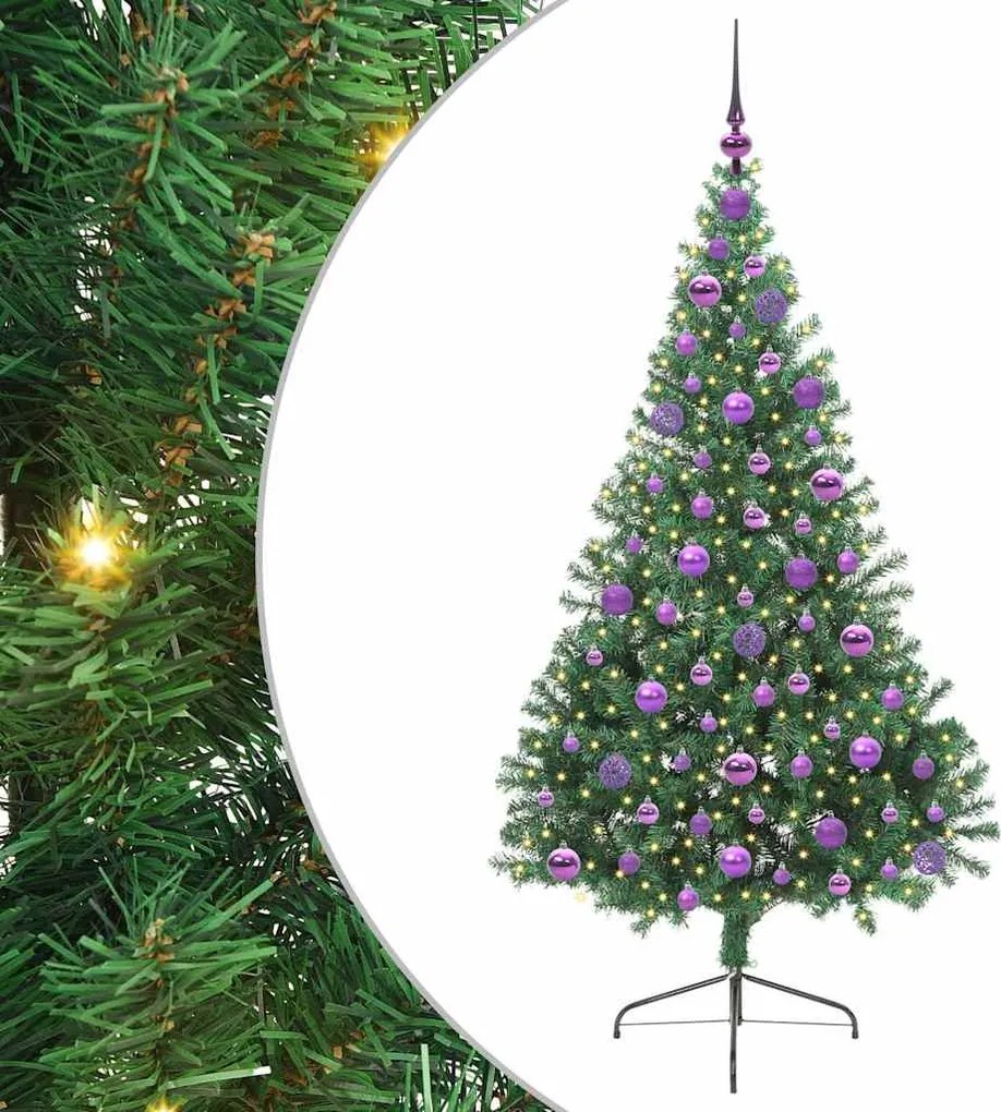 vidaXL Mesterséges, előre világított karácsonyi fa Zöld 180 cm PVC
