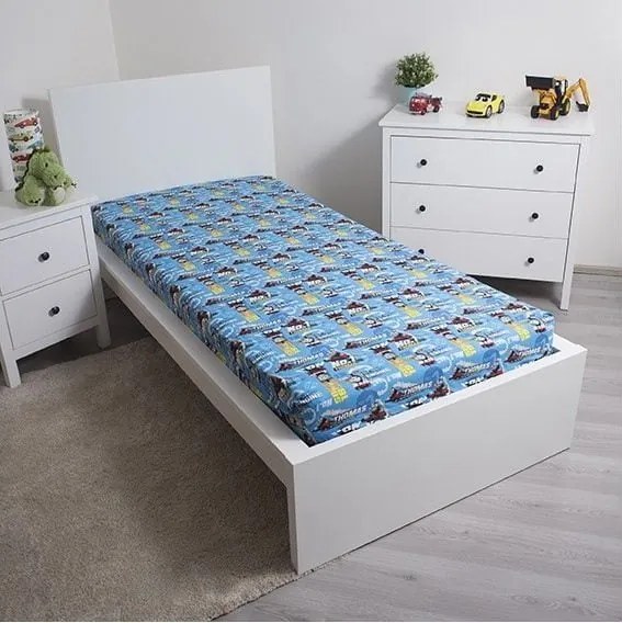Kék gumis pamut gyerek lepedő 90x200 cm Thomas the Tank Engine – Jerry Fabrics