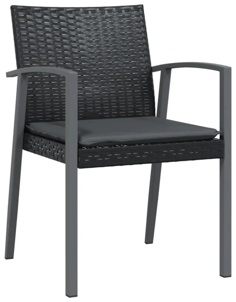 2 db fekete polyrattan kerti szék párnával 56,5 x 57 x 83 cm