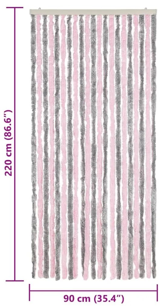 ezüstszürke és rózsaszín zsenília rovarfüggöny 90 x 220 cm