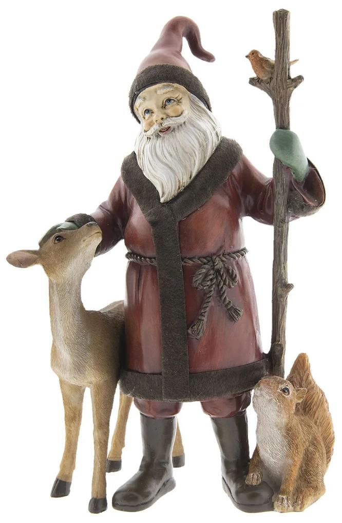 Télapó őzikével mókussal műanyag karácsonyi nosztalgikus dekoráció figura