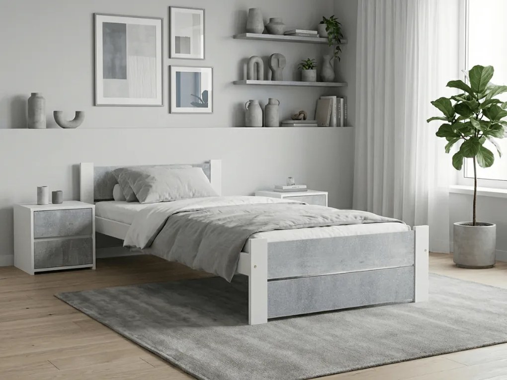 IKAROS DOUBLE ágy 90 x 200 cm, beton/fehér Ágyrács: Léces ágyrács, Matrac: Matrace Sommera 18 cm