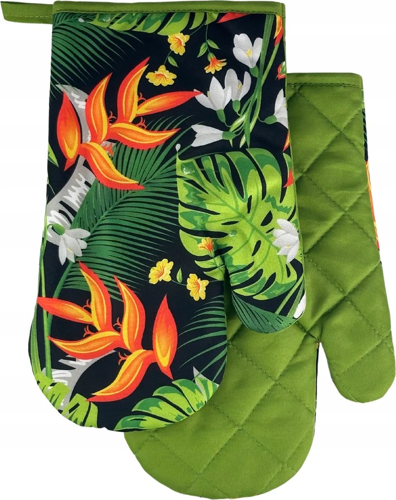 Konyhai kesztyű 18x27 mágnessel 2 db fekete zöld narancs levelek