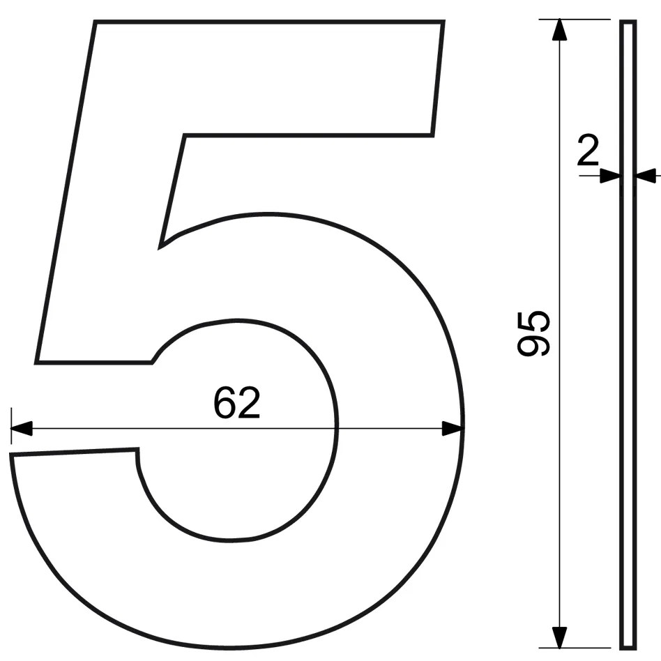 "5" házszám, RN.95L, rozsdamentes acél