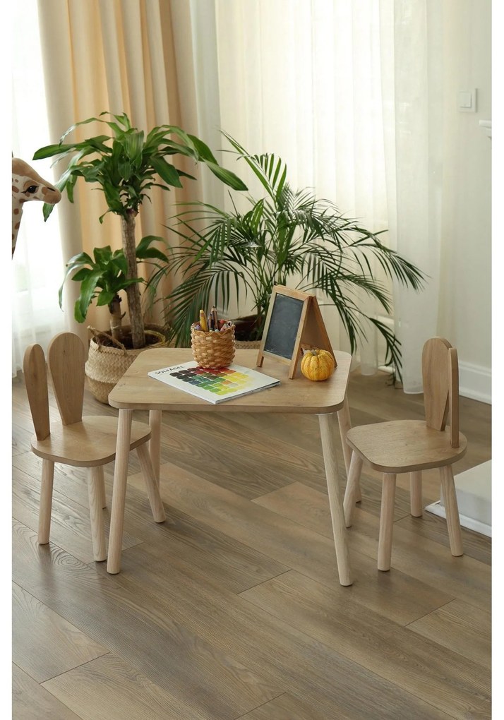 Gyerekasztal székekkel Bunny One Chair Set - Brown