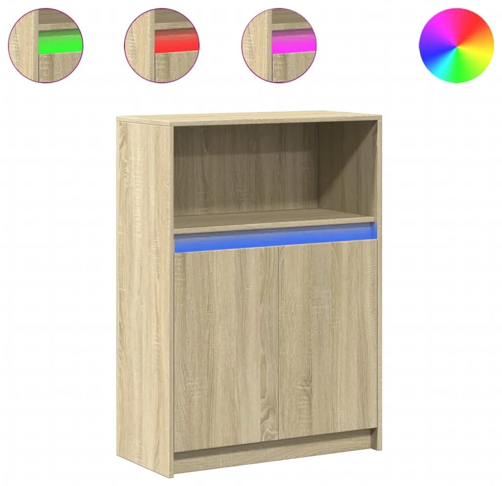 sonoma tölgy szerelt fa tálalószekrény LED-del 72 x 34 x 100 cm