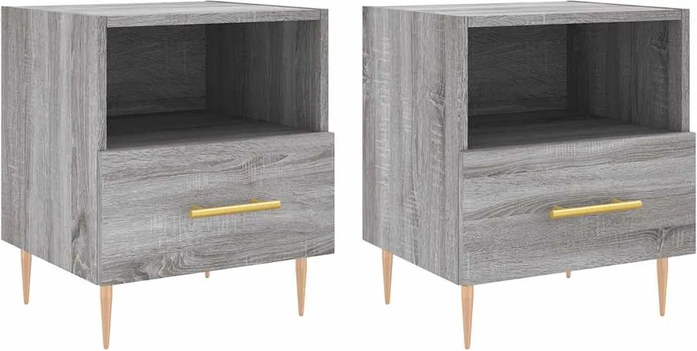 vidaXL 2 db szürke sonoma színű szerelt fa éjjeliszekrény 40x35x47,5cm