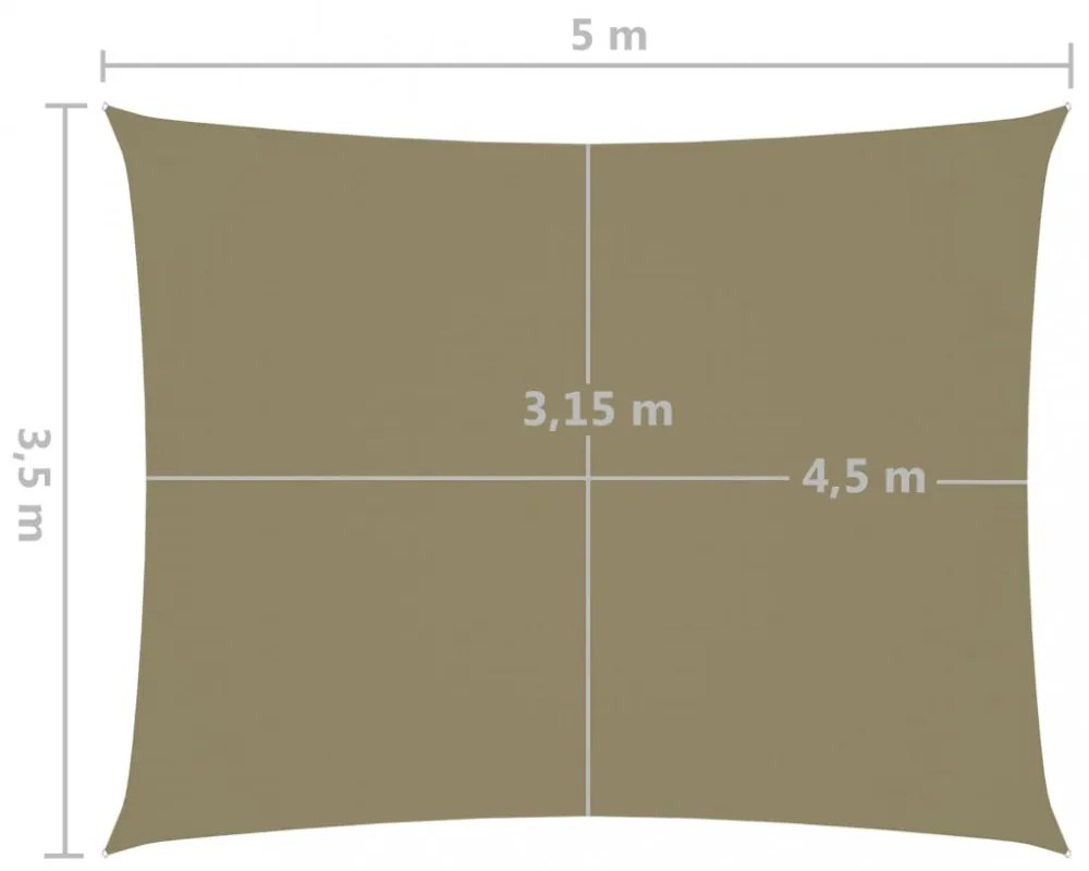 bézs téglalap alakú oxford-szövet napvitorla 3,5 x 5 m