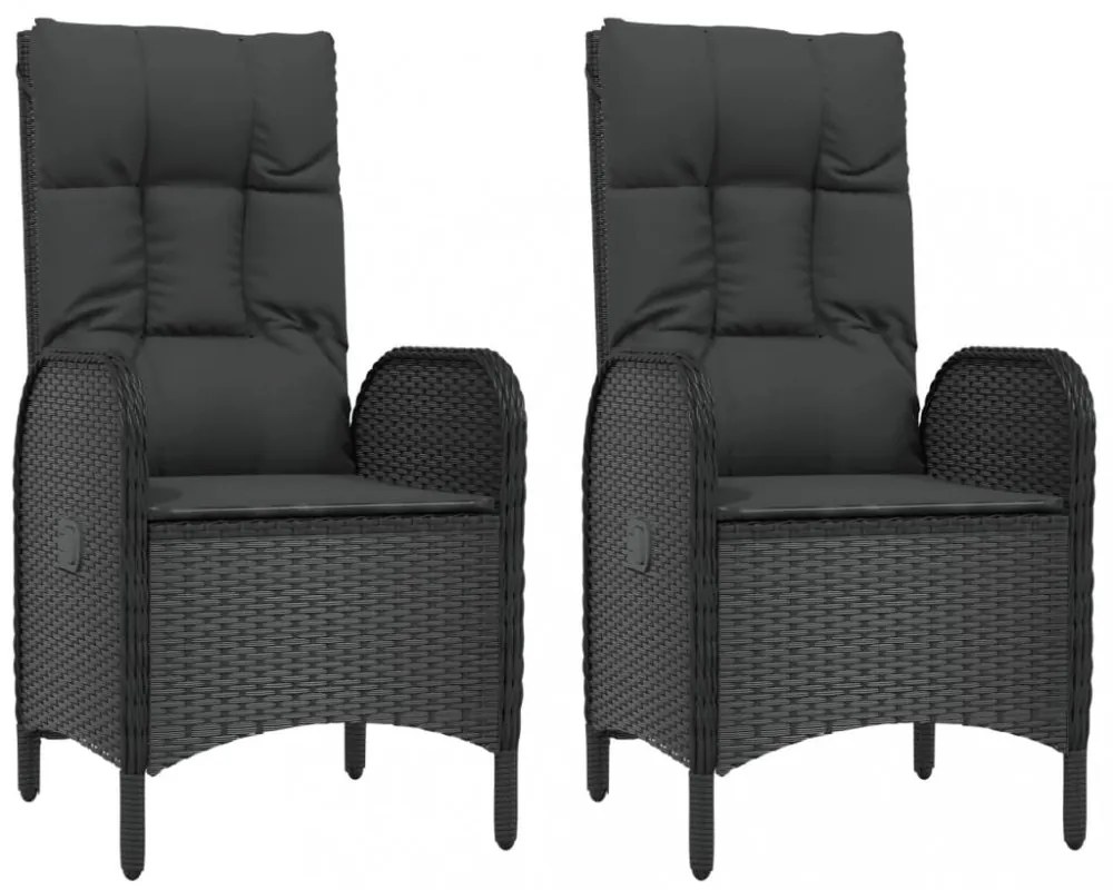 vidaXL 4 részes fekete polyrattan kerti étkezőszett párnákkal