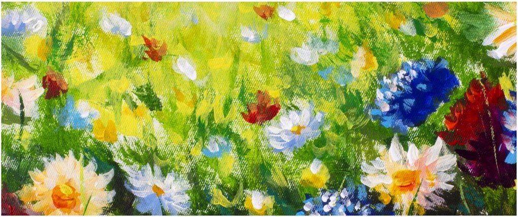 Virágzó rét képe, olajfestmény (120x50 cm)