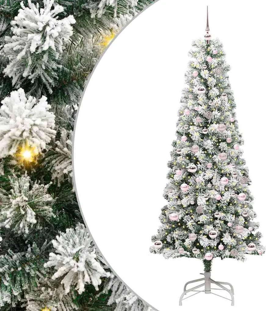 vidaXL Műanyag Hajtogatós Karácsonyfa 300 LED-del Zöld és Fehér 210 cm