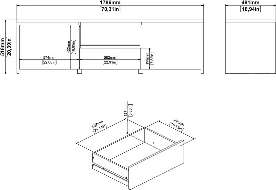 Fehér-natúr színű TV-állvány tölgyfa dekorral 179x52x48 cm Next – Tvilum