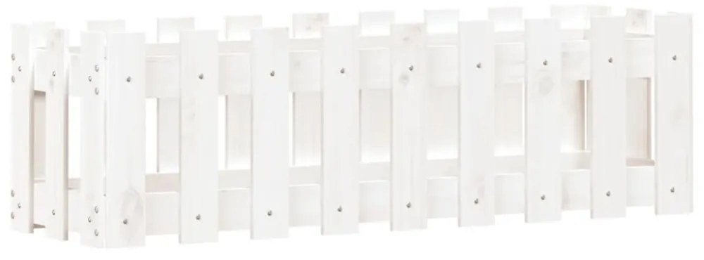 fehér tömör fenyőfa kerti magaságyás kerítéssel 100x30x30 cm