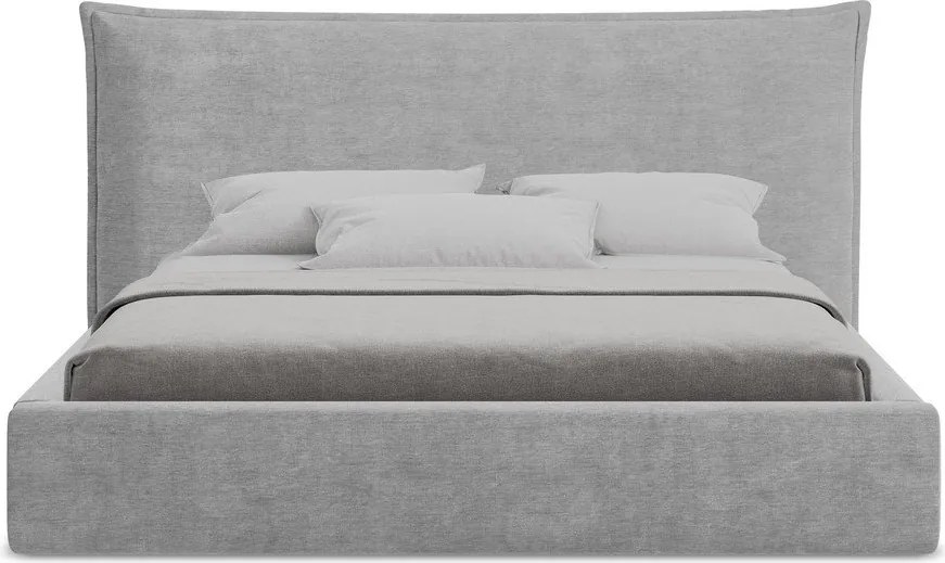 Világosszürke kárpitozott ágyneműtartós franciaágy ágyráccsal 180x200 cm Esala – Makamii