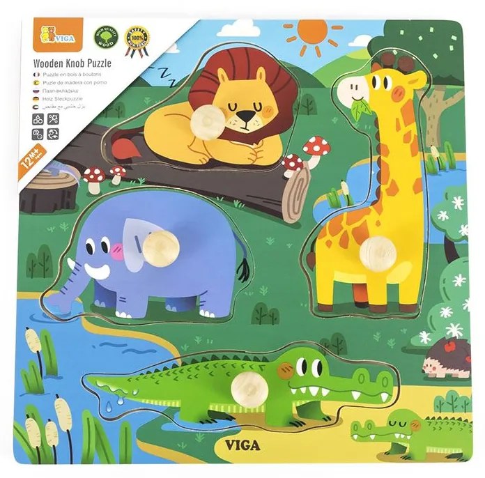 Gyermek fa puzzle Viga Vadon élő állatok 4 db