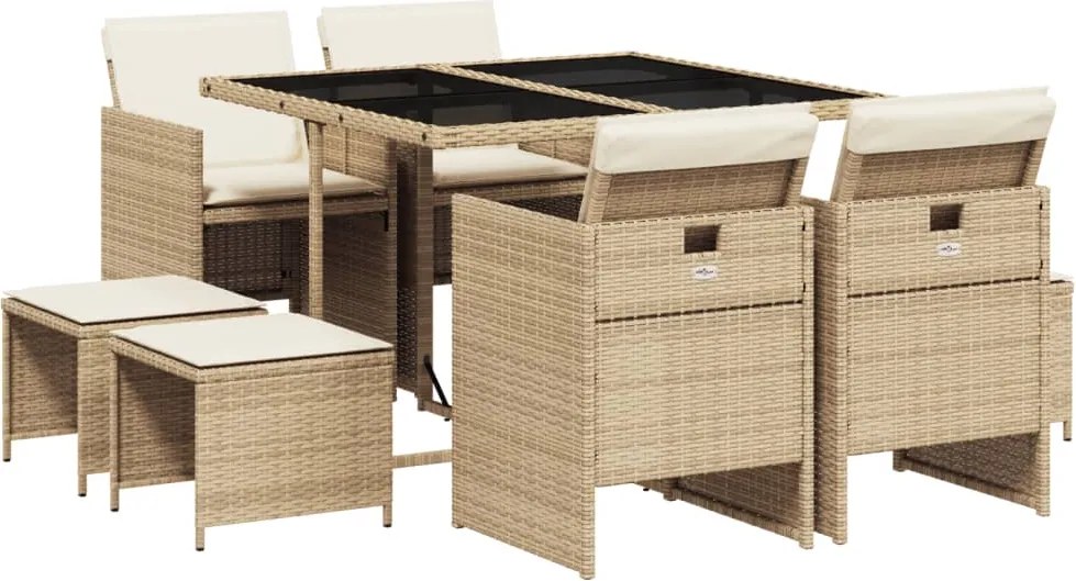 vidaXL 9 részes bézs polyrattan kerti étkezőgarnitúra párnákkal
