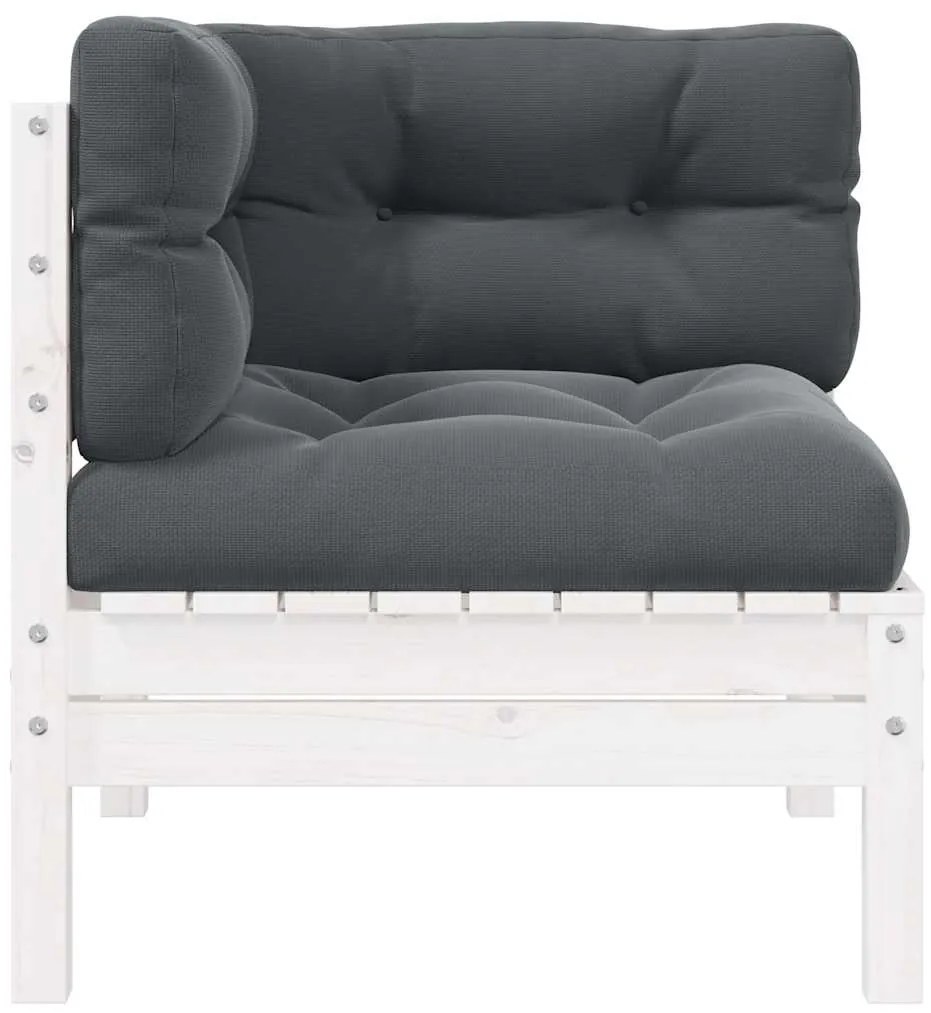 vidaXL tömör fenyőfa kerti sarokkanapé fehér párnákkal