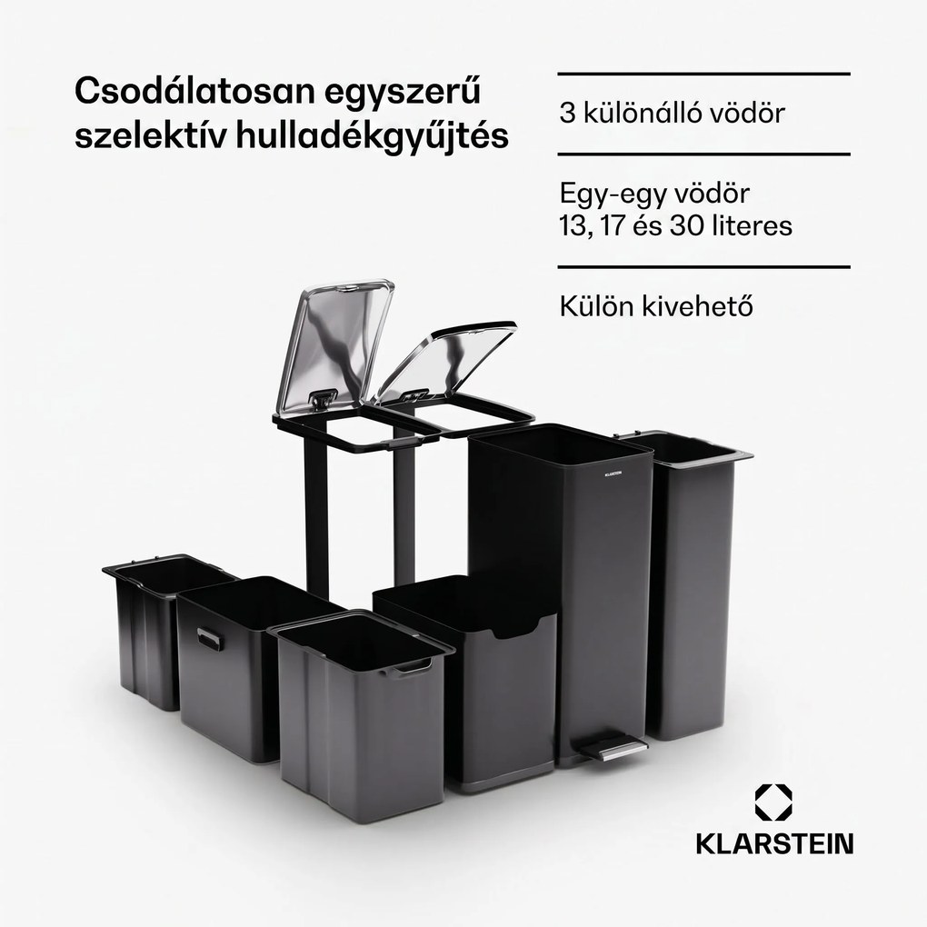 Klarstein Tiyo 3 az 1-ben szemetes 60 L levehető vödörrel, soft-close záródással