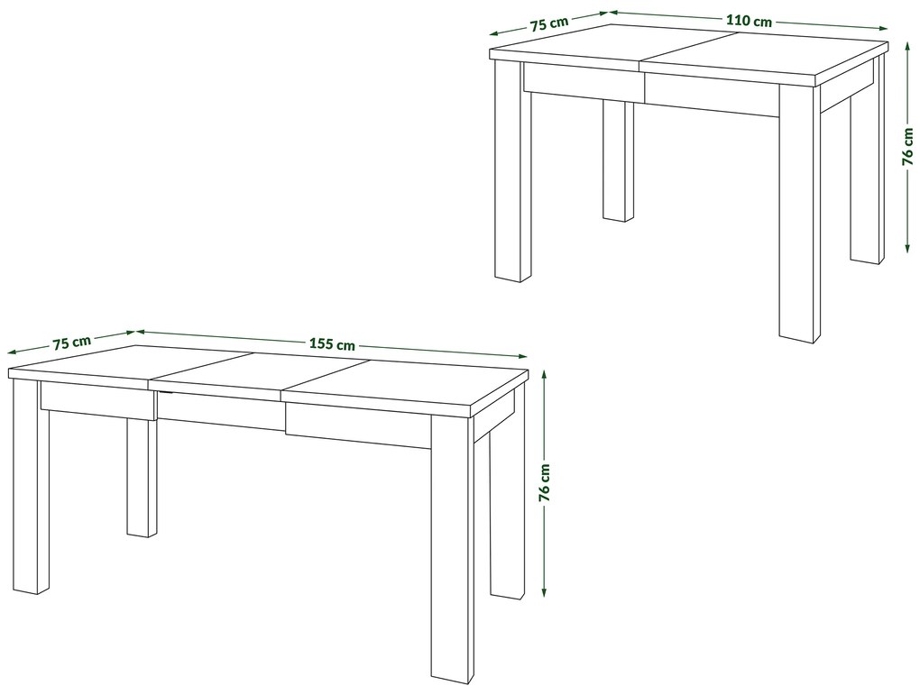 Mazzoni FONTE Artisan Tölgy/Fekete Matt - KLASSZIKUS 130 vagy 155 cm-re BŐVÍTHETŐ ASZTAL KONYHÁBA/NAPPALIBA!