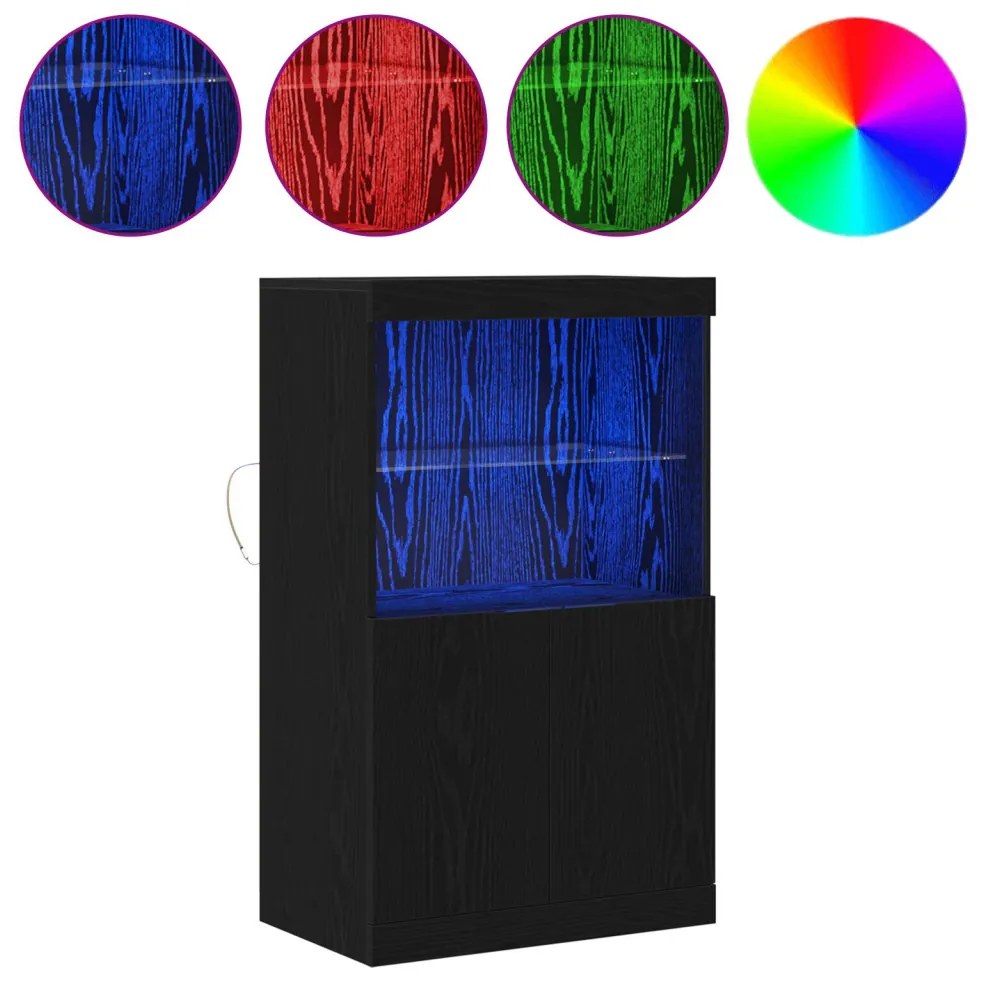 LED világítással ellátott fekete tölgy komód 60x37x100 cm
