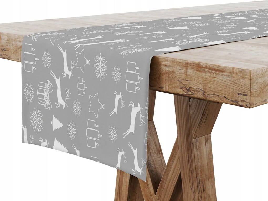 Karácsonyi Dekorációs Futófelület 40X180 Szürke Rénszarvasok