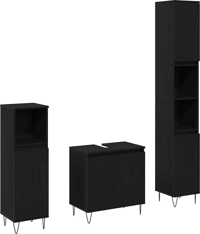 vidaXL Fürdőszoba bútor szett 3 pcs Fekete tölgy 30 x 30 x 190 cm
