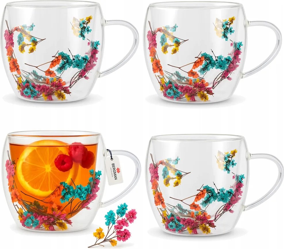 4x Thermo Kávés Pohár Latte Tea Virágok Dupla Aljú 250 ml