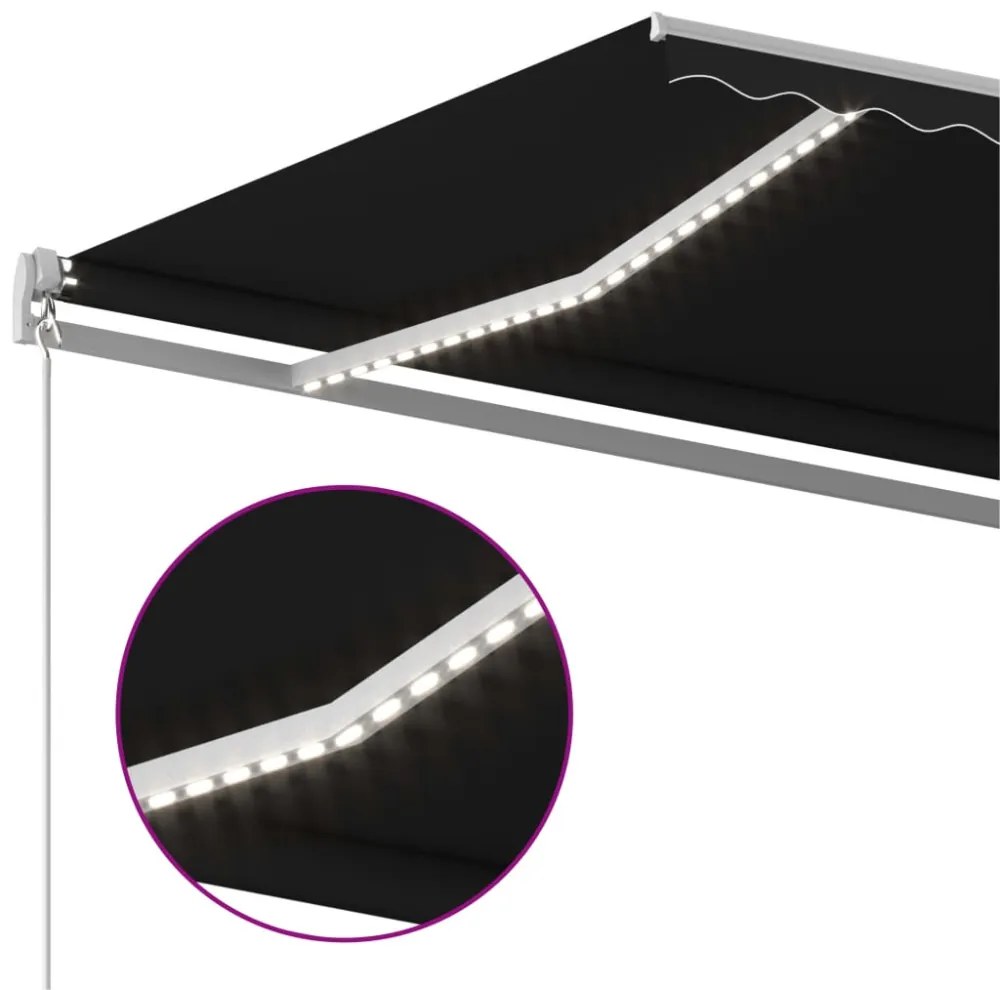 antracitszürke szélérzékelős és LED-es napellenző 4,5 x 3 m