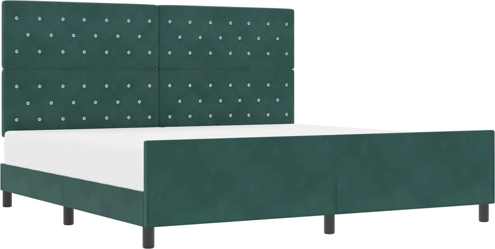 vidaXL Boxrugós ágy fejtámlával Sötétzöld 200 x 200 cm Bársony