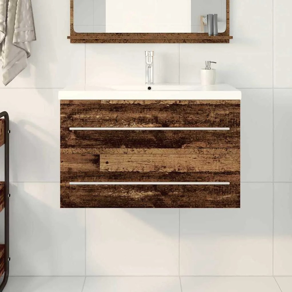 Mosdókagylós szekrény fiókkal 2 pcs Régi fa 80 x 38.5 x 48 cm