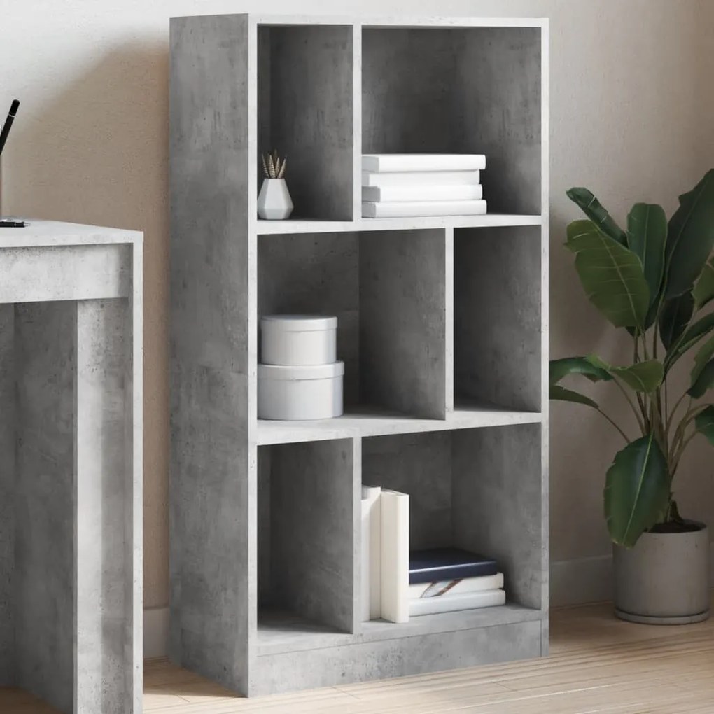 betonszürke szerelt fa könyvespolc 57 x 28,5 x 107,5 cm
