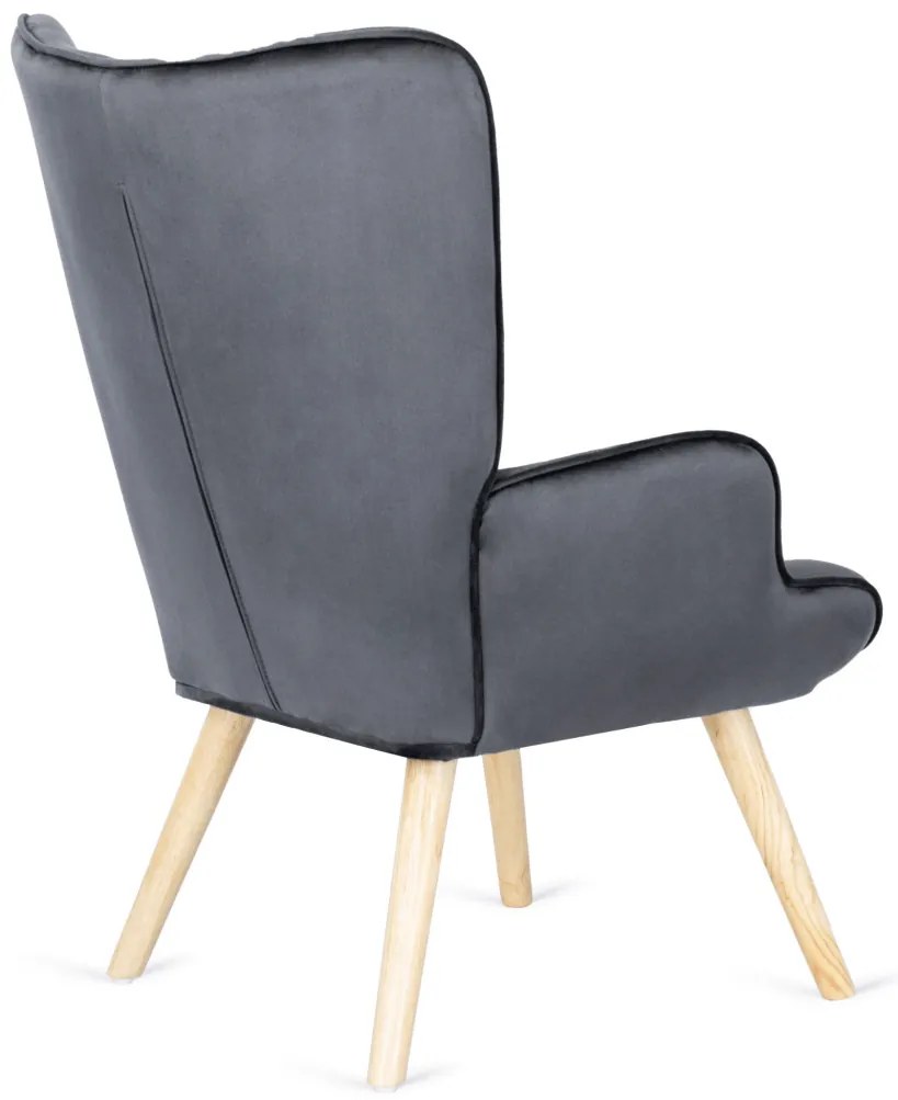 Füles Fotel Lábtartóval Szürke Bársony Kárpittal. LOZANO 2